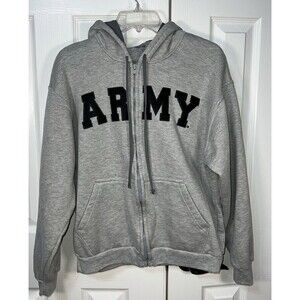 Army Embroidered Full-Zip Hooded Sweatshirt in Gray Lifesigns Unisex Large